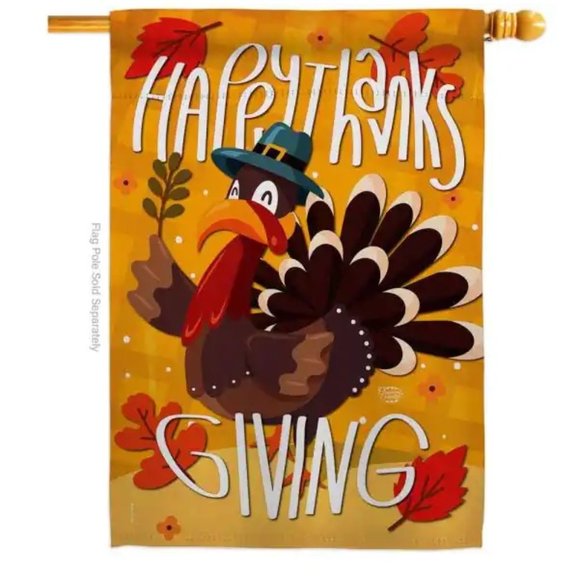 Happy Thanksgiving Turkey Fall Bird Decor House Flag 28" x 40" Double Sided - Picture 1 of 2